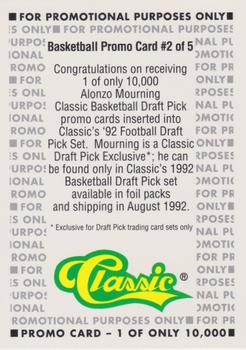 1992 Classic Draft Picks - NBA Draft Pick Promos #2 Alonzo Mourning Back