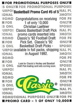 1992 Classic Draft Picks - NBA Draft Pick Promos #5 Christian Laettner Back