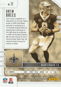 2020 Panini Absolute - Retail #72 Drew Brees Back