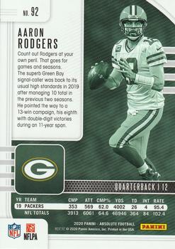 2020 Panini Absolute - Retail #92 Aaron Rodgers Back