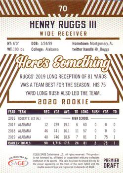 2020 SAGE HIT - Blue #70 Henry Ruggs III Back