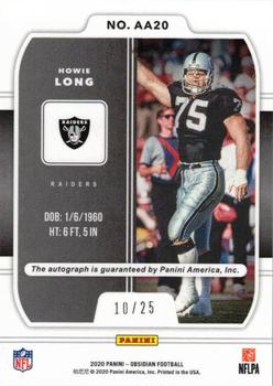 2020 Panini Obsidian - Aurora Autos Electric Etch Green #AA20 Howie Long Back