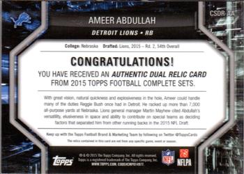 2015 Topps - Complete Set Relics Dual #CSDR-AA Ameer Abdullah Back