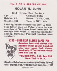 1990 1948 Bowman (Reprint) #9 Nolan Luhn Back