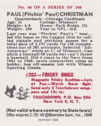 1990 1948 Bowman (Reprint) #44 Paul Christman Back