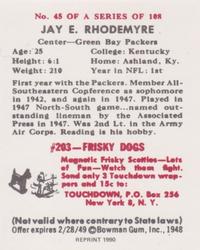 1990 1948 Bowman (Reprint) #45 Jay Rhodemyre Back