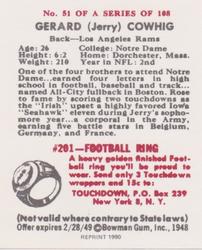 1990 1948 Bowman (Reprint) #51 Gerard Cowhig Back