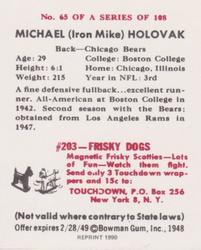 1990 1948 Bowman (Reprint) #65 Mike Holovak Back