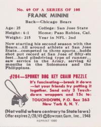 1990 1948 Bowman (Reprint) #69 Frank Minini Back