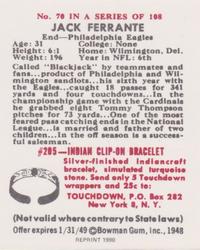 1990 1948 Bowman Reprints #70 Jack Ferrante Back
