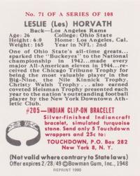 1990 1948 Bowman Reprints #71 Leslie Horvath Back