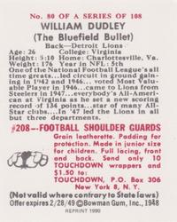 1990 1948 Bowman (Reprint) #80 Bill Dudley Back