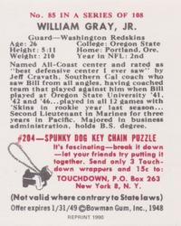 1990 1948 Bowman (Reprint) #85 Bill Gray Back