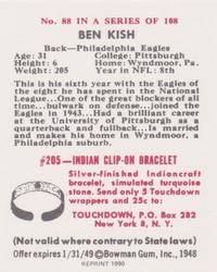 1990 1948 Bowman (Reprint) #88 Ben Kish Back