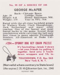 1990 1948 Bowman (Reprint) #95 George McAfee Back