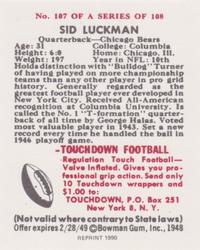 1990 1948 Bowman (Reprint) #107 Sid Luckman Back