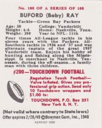 1990 1948 Bowman (Reprint) #108 Buford Ray Back