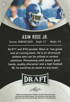 2021 Leaf Draft #18 Asim Rose Jr. Back
