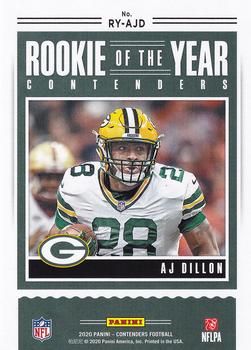 2020 Panini Contenders - Rookie of the Year Contenders #RY-AJD A.J. Dillon Back