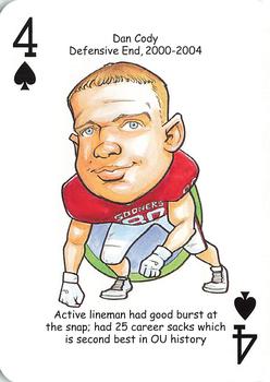 2009 Hero Decks Oklahoma Sooners Football Heroes Playing Cards #4♠ Dan Cody Front