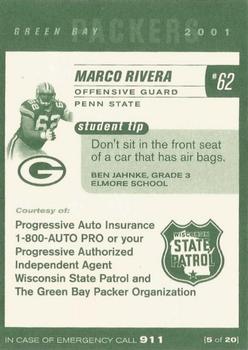 2001 Green Bay Packers Police - Progressive Auto Insurance & Wisconsin State Patrol #5 Marco Rivera Back