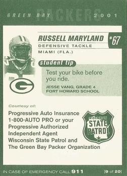 2001 Green Bay Packers Police - Progressive Auto Insurance & Wisconsin State Patrol #9 Russell Maryland Back