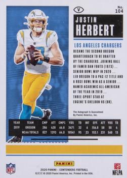 2020 Panini Contenders - Rookie Ticket Wild Card #104a Justin Herbert Back