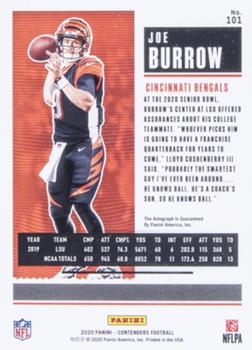 2020 Panini Contenders - Super Bowl Ticket #101a Joe Burrow Back