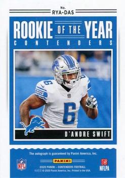 2020 Panini Contenders - Rookie of the Year Contenders Autographs RPS #RYA-DAS D'Andre Swift Back