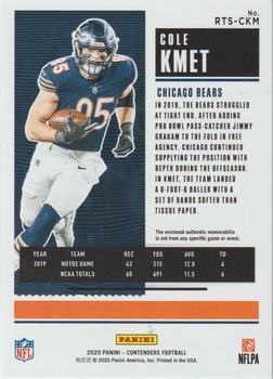 2020 Panini Contenders - Rookie Ticket Swatches #RTS-CKM Cole Kmet Back
