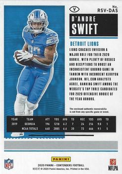 2020 Panini Contenders - Rookie Ticket Swatches Variation #RSV-DAS D'Andre Swift Back