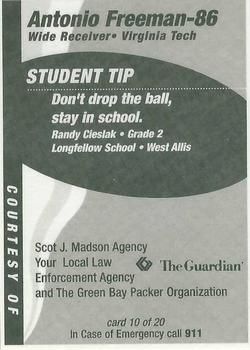 1998 Green Bay Packers Police - Scot J. Madson Agency, Your Local Law Enforcement Agency #10 Antonio Freeman Back