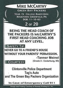 2007 Green Bay Packers Police - Clintonville Police Department #2 Mike McCarthy Back