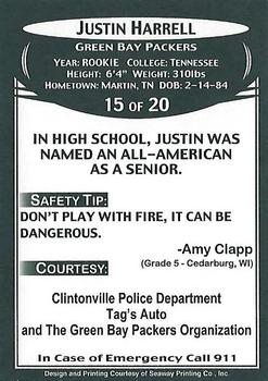 2007 Green Bay Packers Police - Clintonville Police Department #15 Justin Harrell Back