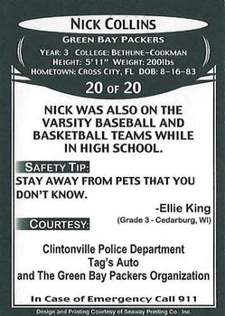 2007 Green Bay Packers Police - Clintonville Police Department #20 Nick Collins Back