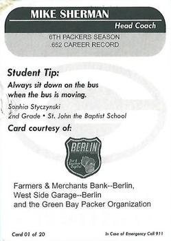 2005 Green Bay Packers Police - Farmers & Merchants Bank - Berlin #01 Mike Sherman Back