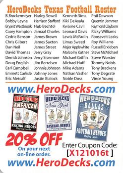 2009 Hero Decks Texas Longhorns Football Heroes Playing Cards #NNO Checklist Front