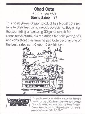 1994 Oregon Ducks Smokey #NNO Chad Cota Back