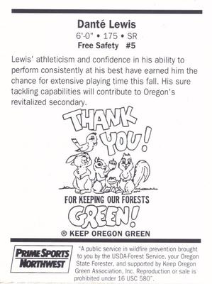 1994 Oregon Ducks Smokey #NNO Dante Lewis Back