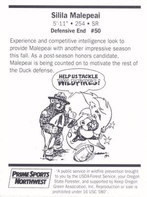 1994 Oregon Ducks Smokey #NNO Silila Malepeai Back