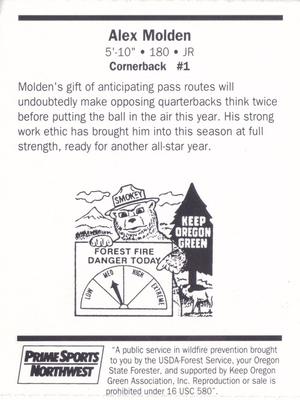 1994 Oregon Ducks Smokey #NNO Alex Molden Back