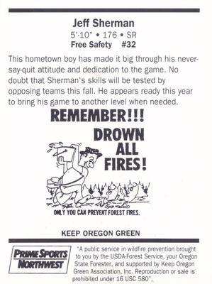 1994 Oregon Ducks Smokey #NNO Jeff Sherman Back