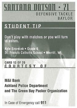 1997 Green Bay Packers Police - M&I Bank, Ashland Police Department #13 Santana Dotson Back