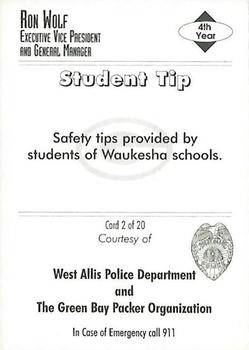 1995 Green Bay Packers Police - West Allis Police Department #2 Ron Wolf Back