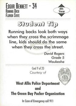 1995 Green Bay Packers Police - West Allis Police Department #9 Edgar Bennett Back