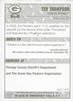 2010 Green Bay Packers Police - Portage County Sheriffs Department #1 Ted Thompson Back
