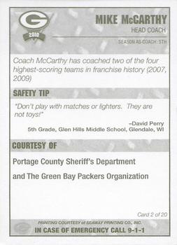 2010 Green Bay Packers Police - Portage County Sheriffs Department #2 Mike McCarthy Back