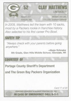 2010 Green Bay Packers Police - Portage County Sheriffs Department #17 Clay Matthews Back
