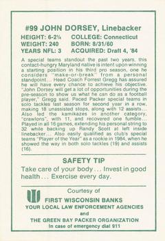 1986 Green Bay Packers Police - First Wisconsin Bank of Waukesha, Waukesha Police Department #NNO John Dorsey Back