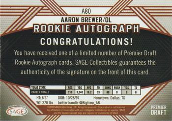 2020 SAGE HIT - Rookie Autographs Orange #A80 Aaron Brewer Back